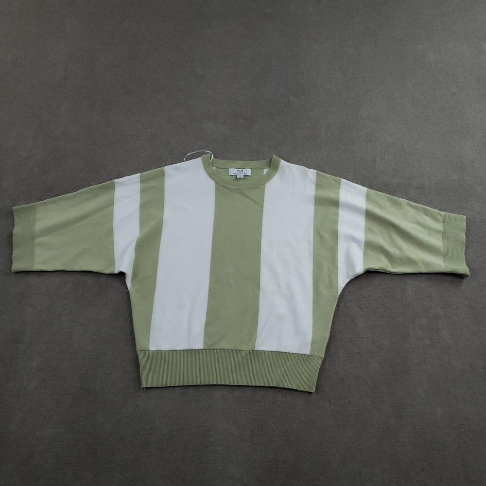 Magaschoni Sweater Womens Small Green White‎ Stripe Dolman Sleeve Knit